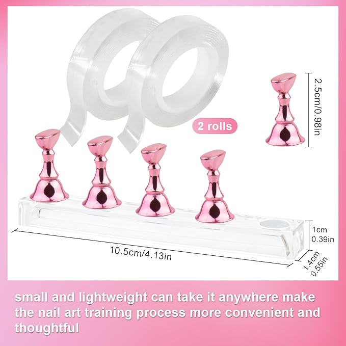 Nail Stand for Press On Nail Holder for Painting Nails Magnetic Nail Tips Practice Holder with 2 Pcs Double-sided Tape for DIY Painting (Pink B)