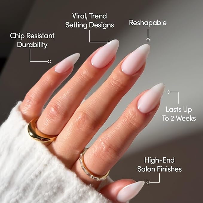 Glamnetic Press On Nails - Clouded | Medium Almond White Fake Nails, Salon Quality Milky Nails | 15 Sizes - 30 Nail Kit with Glue
