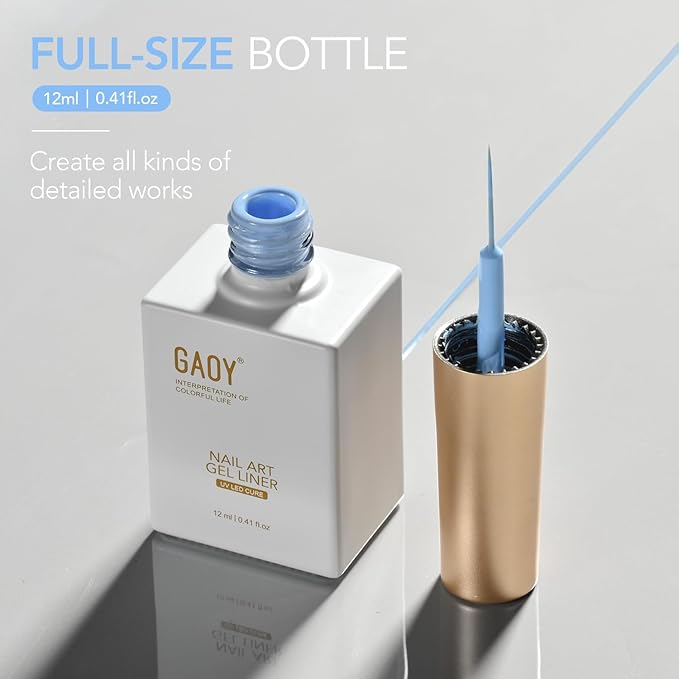 GAOY Light Blue Swirl Gel Nail Polish Art Liner, 12ml Baby Pastel Blue Color Nail Paint Design with Thin Brush, UV Light Cure for DIY French Manicure at Home