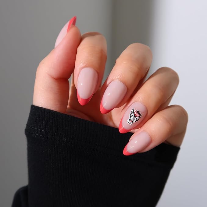 Glamnetic x Fanatics Press On Nails - NC State Wolfpack | Short Almond Fake Nails, Collegiate Wolfpack Red French Tips, College Nails, Salon-Quality | 15 Sizes - 30 Nail Kit with Glue