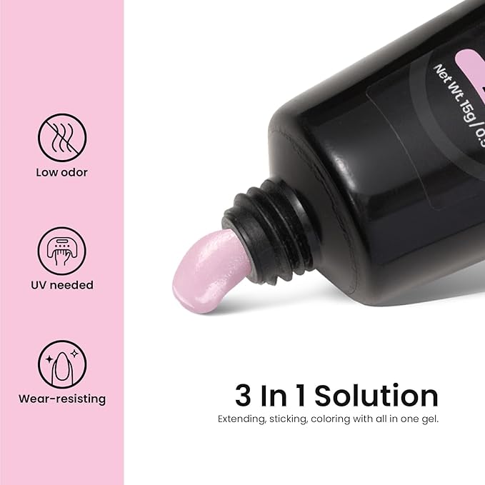 Beetles Poly Nail Gel Kit - 6 Colors (Rose Love) - Nude Pink Glitter - DIY Home Salon Gift for Women Girls