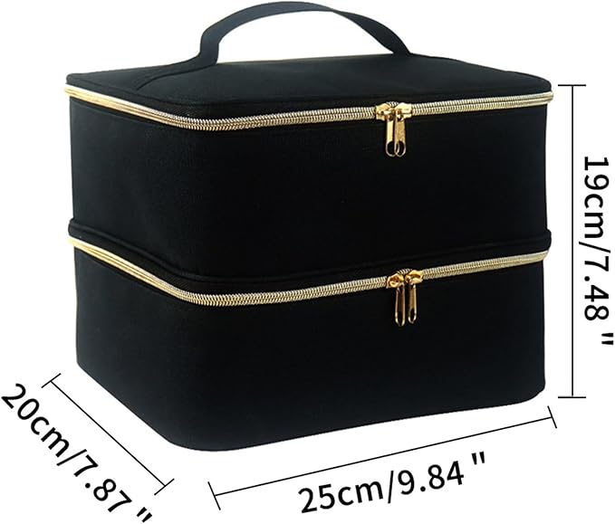Meichoon Organizer Tools 2 Layers Storage Holder Case with Adjustable Bottle Compartment 30 Bottles of Gel lamp and Manicure Tools Large Makeup Bag Travel Black