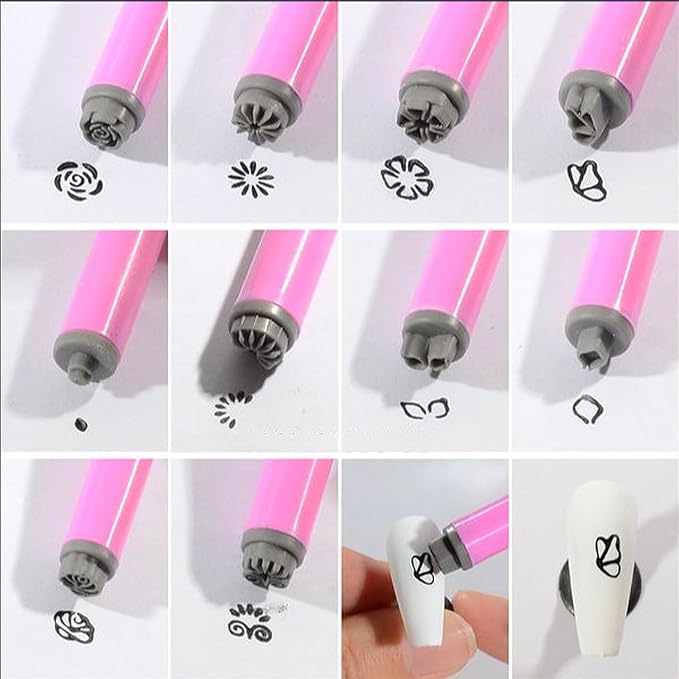 DANNEASY 10PCS Nail Art Flower Stamp Pen, Nail Art Stamp Pen Set, Nail Design Stamping Pens DIY Nail Art Tools, Nail Graffiti Tool for Creative Home Manicure Kit