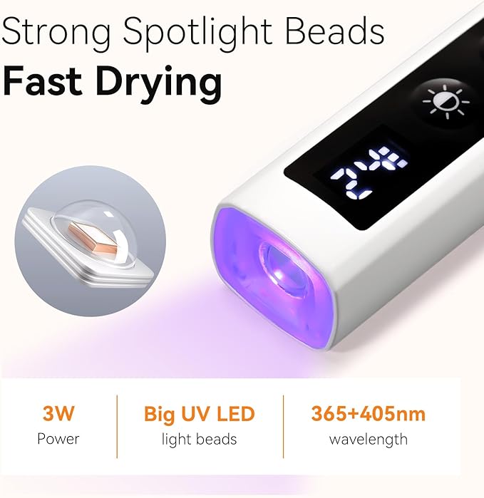 Makartt UV Nail Lamp, Handheld Flash Cure Lamp with Painless Mode Rechargeable Portable Nail Light 800mAh with LCD Display & 3 Timers for Home & Salon(White)