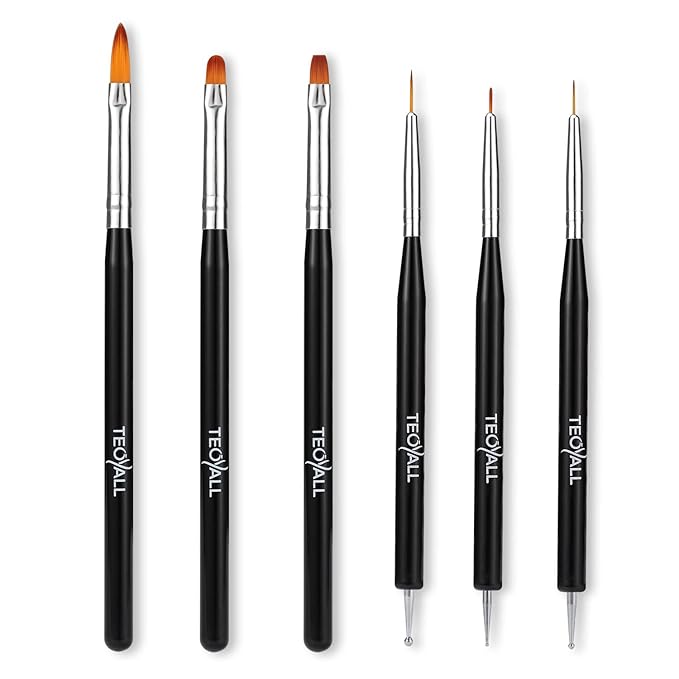 TEOYALL Nail Art Brushes - Builder Gel, Dotting Tools, Fine Liner