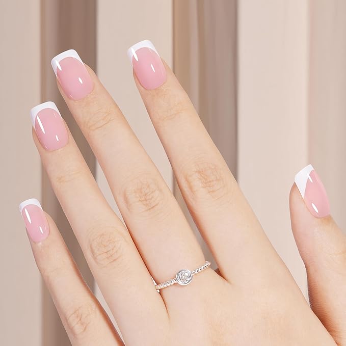AILLSA Short Square Press On Nails, 192 Pcs Pink French Tip Press On Nails, French Gel Nail Tips, Pre-Applied Primer & Base Coat, No File Need DIY Manicure Fake Nails for Extension Gifts for Women