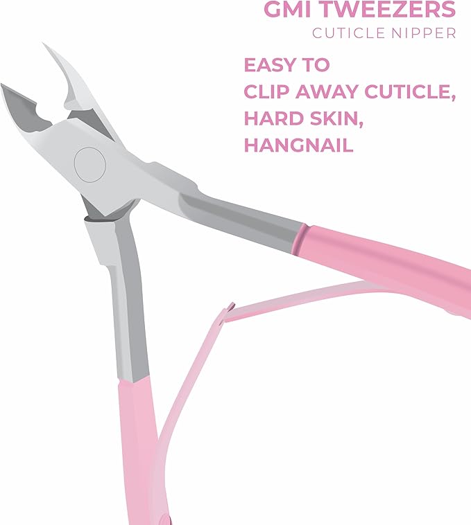 GMI-TWEEZERS - Professional Cuticle Remover, Cuticle Pusher And Cuticle Trimmer - Manicure Tool Cuticle Nippers - Durable Cuticle Cutter For Finger And Nail - Instant Cuticle Kit (Pink)