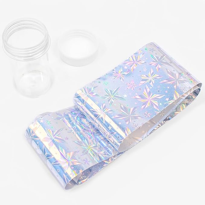 SILPECWEE 2 Boxes Aurora Nail Foil Sheets Laser Nail Transfer Foil for Long Acrylic Nails Starry Sky Holographic Nail Art Foil Iridescent Nail Stickers Design for DIY Nails Decoration
