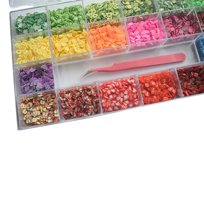 1 Box 20 Styles Fruit Nail Art Slices Assorted Slices for DIY Slime 3D Polymer Slices Resin Making Charms Lemon Strawberry Nail Art Sliders Decors with a Tweezers for DIY Crafts Cellphone Decorations