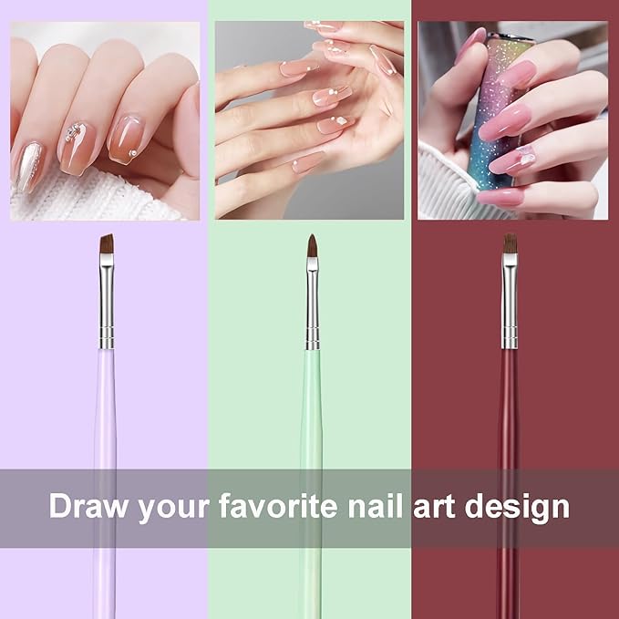 Nail Art Brushes Set 6Pcs - Professional Nail Design Pens with Gel Extension Brush, Polish Brush, Builder Brush, Liner Brush, Carved Brush & Dotting Pen for Acrylic/Gel/Polish, DIY Home & Salon Use