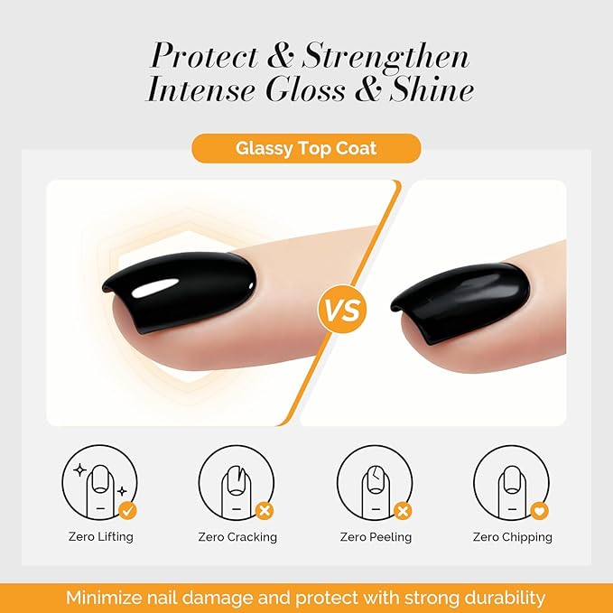 MelodySusie 2PCS 0.5fl oz Gel Top Coat Set,No Wipe High Gloss Shine Finish Long Lasting Top Gel for Clear Nail Gel and Acrylic Nails,essential for Home DIY and Nail Salon