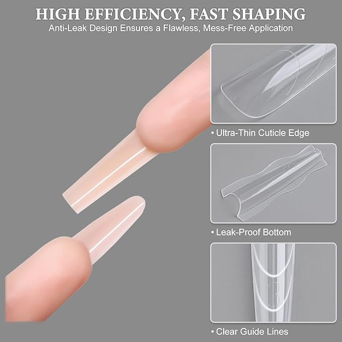 180Pcs Sandwich Polygel Nail Form Kit 15 Sizes Reusable Coffin Nail Extension Mold Builder Gel Dual Forms with Tools for Beginners, No Paper Forms Needed