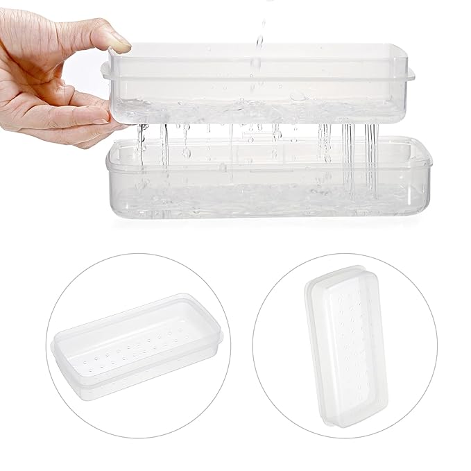 JUXYES Plastic Sterilizing Tray for Nail Art Accessories Tools, Portable Nail Art Tool Sterilizer Tray with Strainer, Fully Transparent Storage Box Organizer for Tweezer, Manicure Tools