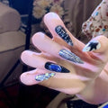 3D Almond Press on Nails, Long almonds Fake Nails Starry Sky False Nails Middle black Press on Nails for Women Girls Nail Art Decoration,Future Armor - Middle