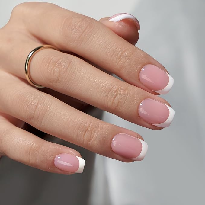 BTArtboxnails XCOATTIPS French Tips Nails - Extra Short Square Nail Tips with Nail Gel, French Protecing Duo, Nail Lamp, All in One Soft Gel French Tip Press on Nails Gel Extension