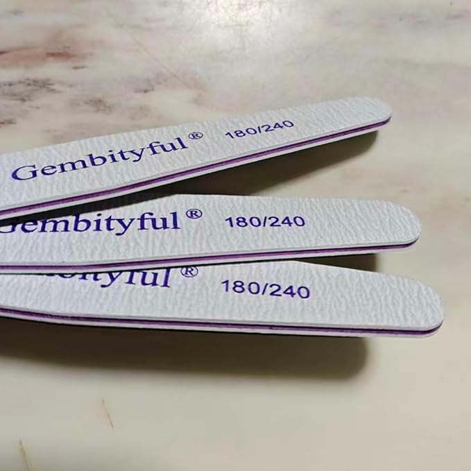 25 Pcs Thick Nail File 180/240 Grit Rhombus Shape, Emery Boards Nail File for Natural Nails and Acrylic Nails, Double Sided Boards Profesional for Home and Salon