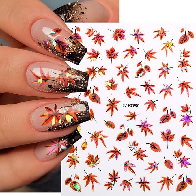 12 Sheets Fall Nail Art Stickers Gold Maple Leaf Nail Stickers Thanksgiving Day Nail Decals Ginkgo Fox Self Adhesive Autumn Nail Art Supplies for Women Girls DIY Manicure Nail Art Decorations