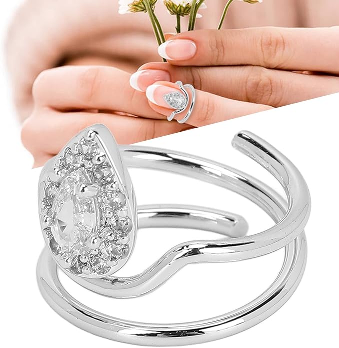 Rhinestone Nail Rings - Fingertip Jewelry for Nail Art Decoration - Valentine's Day Gift for Women (Platinum)