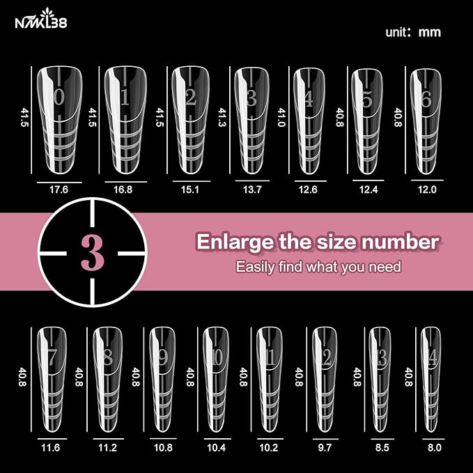 NMKL38 150PCS Dual Nail Forms 15 Sizes Extension Poly Nail Gel Full Cover Nail Molds With Scale Nail Art Design