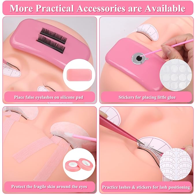 Lashes Kit for Beginner, Eyelash Extension Kit with Eye Lash Mannequin Head, Individual Lash Glue, Eyelash Remover, Fan, Extension Supplies Tools for Practice Training