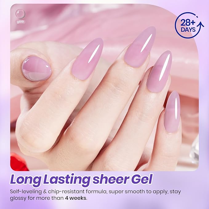 Beetles Amethyst Realm Jelly Purple Gel Nail Polish Set - 6 Colors Spring Gel Polish Kit Jelly Purple Sheer Translucent Effect Soak Off UV French Nail Art Salon DIY Manicure Gift for Women