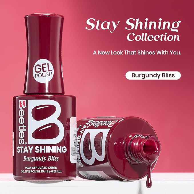 Beetles Red Gel Polish - Burgundy Bliss 15ML/0.51Fl Oz, Red Gel Nail Polish, Same Color Same Bottle STAY SHINING Series, Soak Off UV LED Lamp Spring Nails Art, Long-Lasting Manicure Salon DIY Home