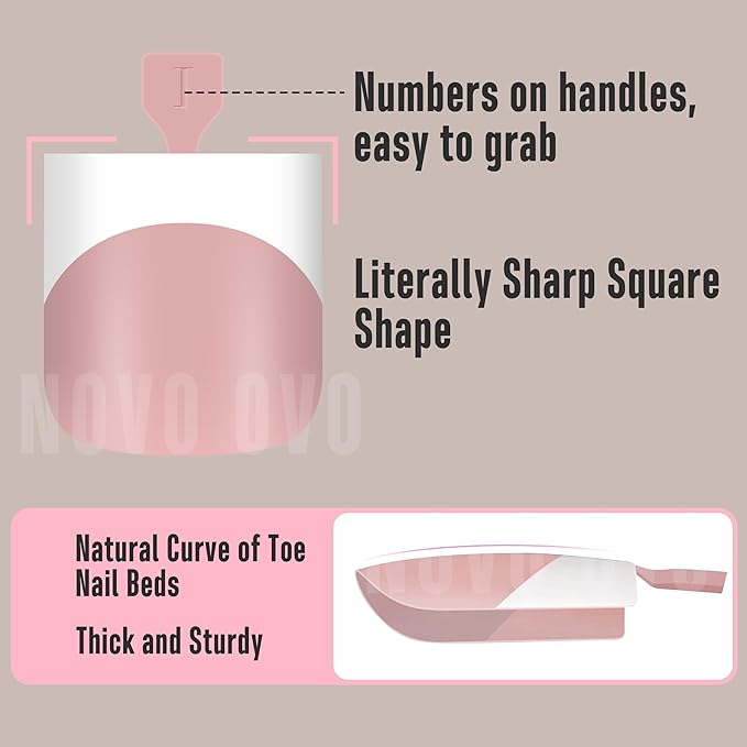 NOVO OVO French Tip Toe Nail Tips press on 8 MIXED COLOR, Sharp Square Toe Nail Tips BABY PINK Toenail Extension, Need Builder Gel Top Coat, no Glue, Full Cover Acrylic for DIY x 15 Sizes 240 pcs