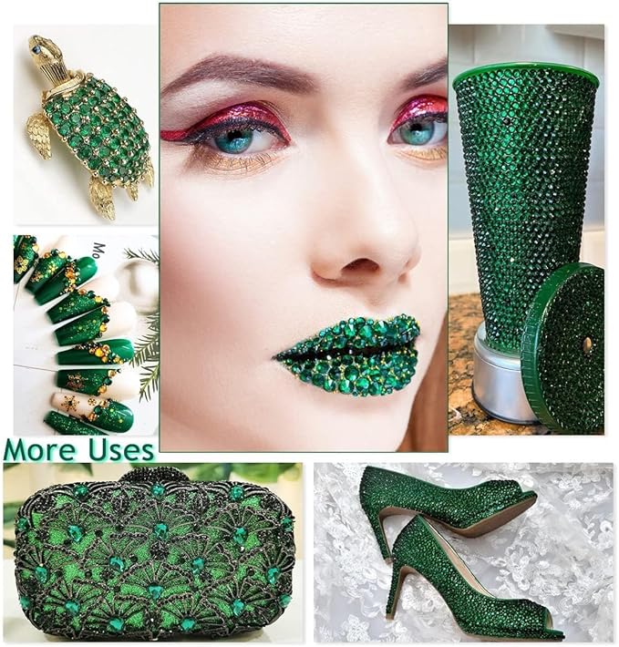 28 Grids Emerald Green 2-6mm Resin Rhinestones w B7000 Glue for Bedazzling Crafting Colorful Flatback Stones Diamonds Crystals Gems Bedazzler Kit for Nails Face Eyes Makeup Tumblers DIY Crafts