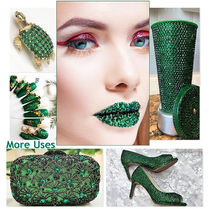 Emerald Green Crystal Resin Rhinestones w B7000 Glue for Bedazzling Crafting 2mm-6mm Flatback Stones Diamonds Crystals Gems Bedazzler Kit for Nails Face Eyes Makeup Tumblers Bottles DIY Crafts