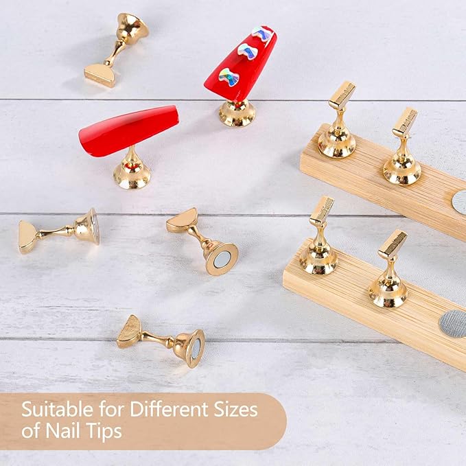 Tbestmax 4 Sets Nail Stand for Press on Magnetic Nail Tip Holder Nails Art Display Stand Wood Fake Nail Holder