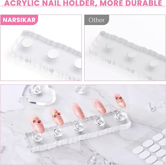 Nail Stand For Press On Acrylic Nail Holder Kit For Painting Nails Tip Arts Display With 300PCS Double-Sided Tape And 1 Heart Shaped Acrylic Stands For Nail Art Supplies