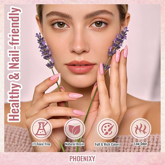 Phoenixy 71 Pcs Gel Nail Polish Kit with UV Light, 55 Color Nude Gel Nail Kit 5pcs Base Glitter Top Coat Nail Art Manicure Set for beginners with Everything DIY Gift for Women