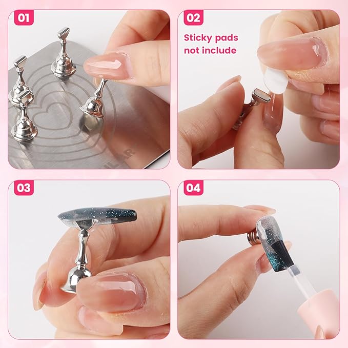 TADOPRO Nail Stand for Press Ons, Nail Holder for Painting Nails, Press on Nail Stand for Nail Art with Magnetic Metal Base Nail Art Home DIY & Salon Use(sliver01)