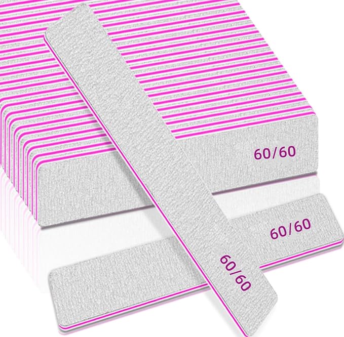 12pcs Nail Files 60 Grit, BLESWIN 60/60 Grit Nail Files, Jumbo Nail Files for Acrylic Nail, Double-Sided Emery Board Nail Filer for Manicure, Pedicure, and Acrylic Nails