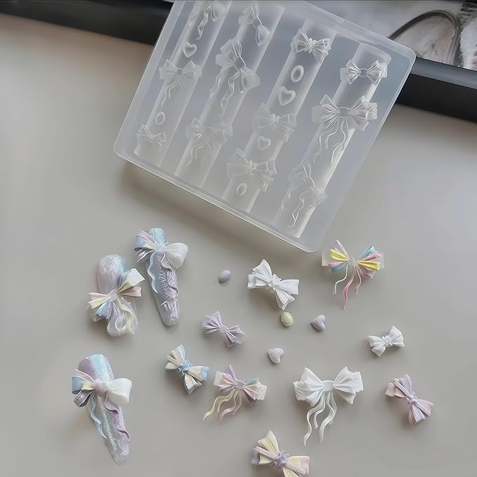 2 Pcs Bow Silicone Nail Art Molds for Women Resin Nail Design
