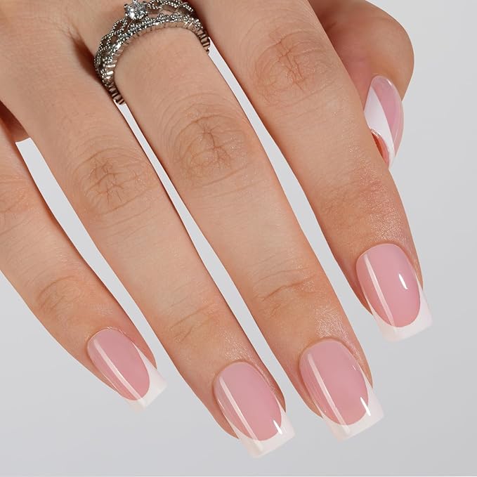 Vansiho French Gel Nail Tips 600Pcs, Short Square Soft Gel Nail Tips, Pink French Tips Press on Nails, Fake Nails with Box for Nail Art DIY 15 Sizes