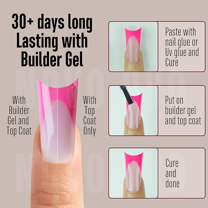 NOVO OVO Halloween French Tip Duck Feet Nail Tips 5 Mix Color Full Cover Press on Acrylic with Moon Curve, Need Top Coat and Builder Gel, Thick Medim Soft Gel False Nail Extension X 15 Sizes 150 Pcs