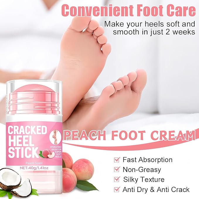 3PCS Foot Balm Stick Set - Manuka Honey Foot Cream, 60% Urea Heel Balm & Peach Scent Cracked Heel Stick - Hydrating Foot Care for Dry Cracked Feet, Heels & Hands, 1.41oz Each