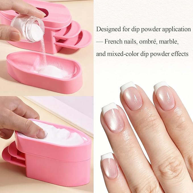 2 in 1 Dip Powder Recycling Tray System, Nail Dip Powder Storage Tray with Cleaning Brush, Container for Glitter, Sequins, Caviar Beads, Manicure Tool Kit for Home & Salon (Pink)