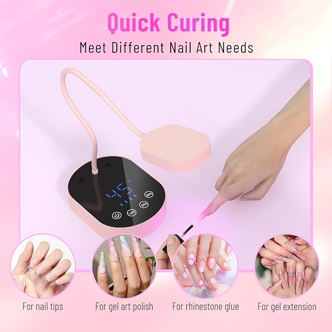 Flash Cure lamp, 36W Mini Cordless Gel x Nail Lamp Flash Cure, Auto Sensor Gooseneck Portable USB Gel Nail Dryer U V Light with 3 Timers and LCD Display for Home DIY
