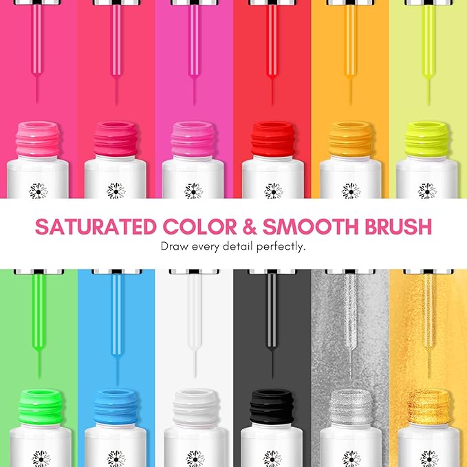 SAVIALND Gel Nail Art Polish Set: Nail Art Pens Markers Gel Liner Nail Art Polish Set Paint Set with White Red Silver Gold Nail Painting Drawing for Line Pulling Nail Polish Drawing