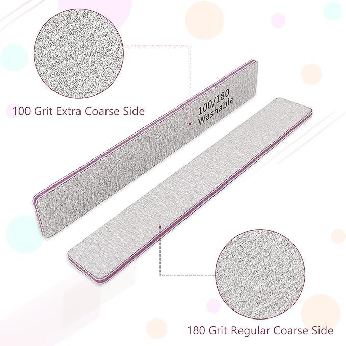 Professional Nail Files and Buffers Kit, Nail Sponge Buffer Blocks and 100/180 Grit Nail Files Set for Fingernail and Acrylic Nails