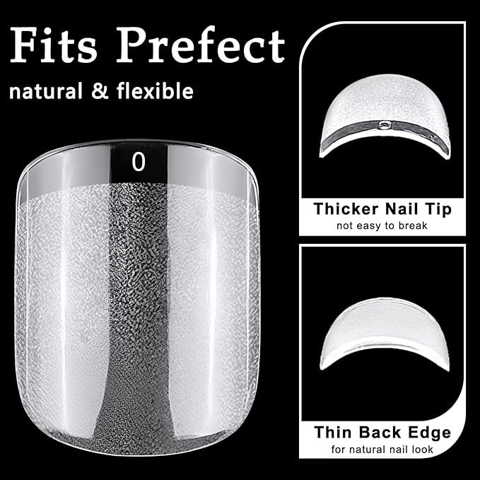 AddFavor 600pcs Short Square Nail Tips, Soft Gel Nail Tips x Clear Fake Nails Full Cover Acrylic Nails Tips for Extension Nail Manicure Salon Home DIY