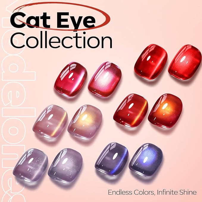 modelones Red Cat Eye Gel Nail Polish Glod Magnetic Glitter Holographic Red Ruby Valentine Gel Polish Reflective Jelly Translucent UV Gel Manicure 15 ML