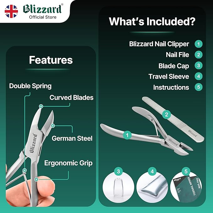 Ingrown Nail Clippers for Men with Ingrown Toenails – Blizzard Podiatrist Toenail Clipper Set German Forged (13cm - Concave - Smooth)