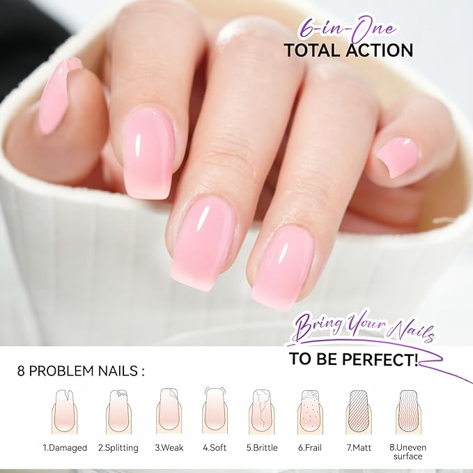 Gelike EC Nail Growth Treatment: Milky Pink 15ml Natural Nail Strengthener for Weak and Damaged Nails - Protein Nail Hardener for Home Salon Outdoor