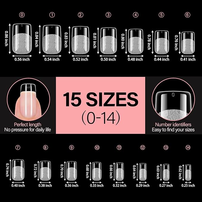 AILLSA Short Square Nail Tips - Half Matte False Nail Tips 15 Sizes 120pcs Pre-filed Nails Tips, Fake Tips Press on Nails for Home Salon Daily Nail Art