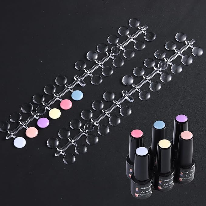 240 Pcs Nail Polish Swatch Dots Transparent Round Nail Art Polish Color Display Tips Acrylic False Nail Sample Swatches with Adhesive Sticker for Nail Polish Training Practicing Displaying