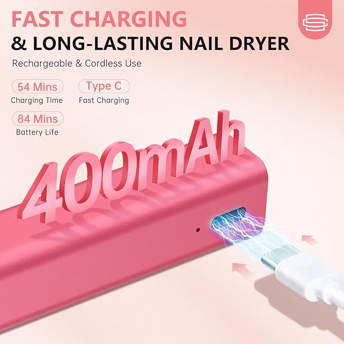 Handheld UV Light for Gel Nails, 3 in 1 Cordless UV Nail Lamp, Cat Eye Magnet & Nail Stamp Nail Light, Rechargeable Nail Dryer, LED Display Flash Cure Lamp, Women Red