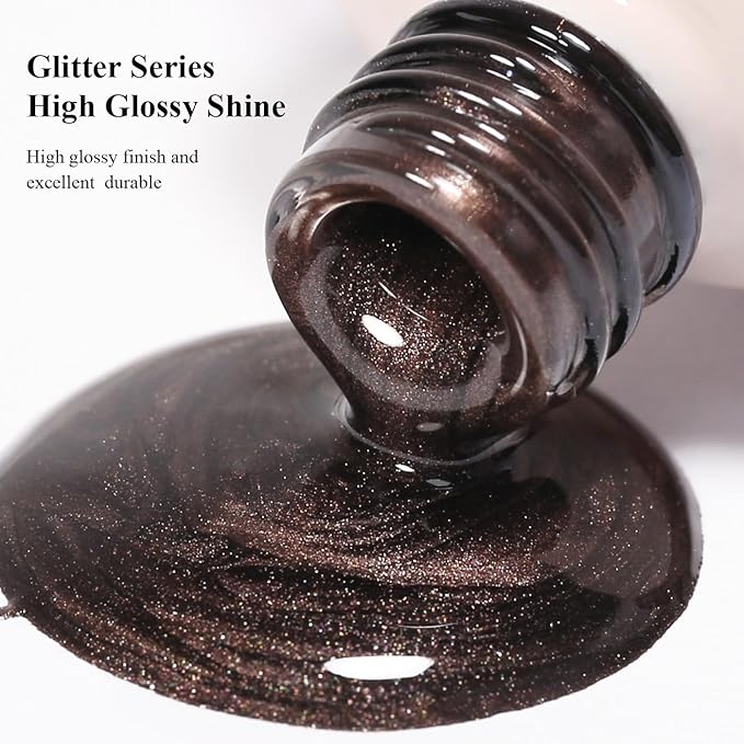 Imtiti 10ml Brown Glitter Gel Nail Polish Long Lasting Soak Off UV Led Gel Polish Salon DIY at Home Gift for Women 1Pcs